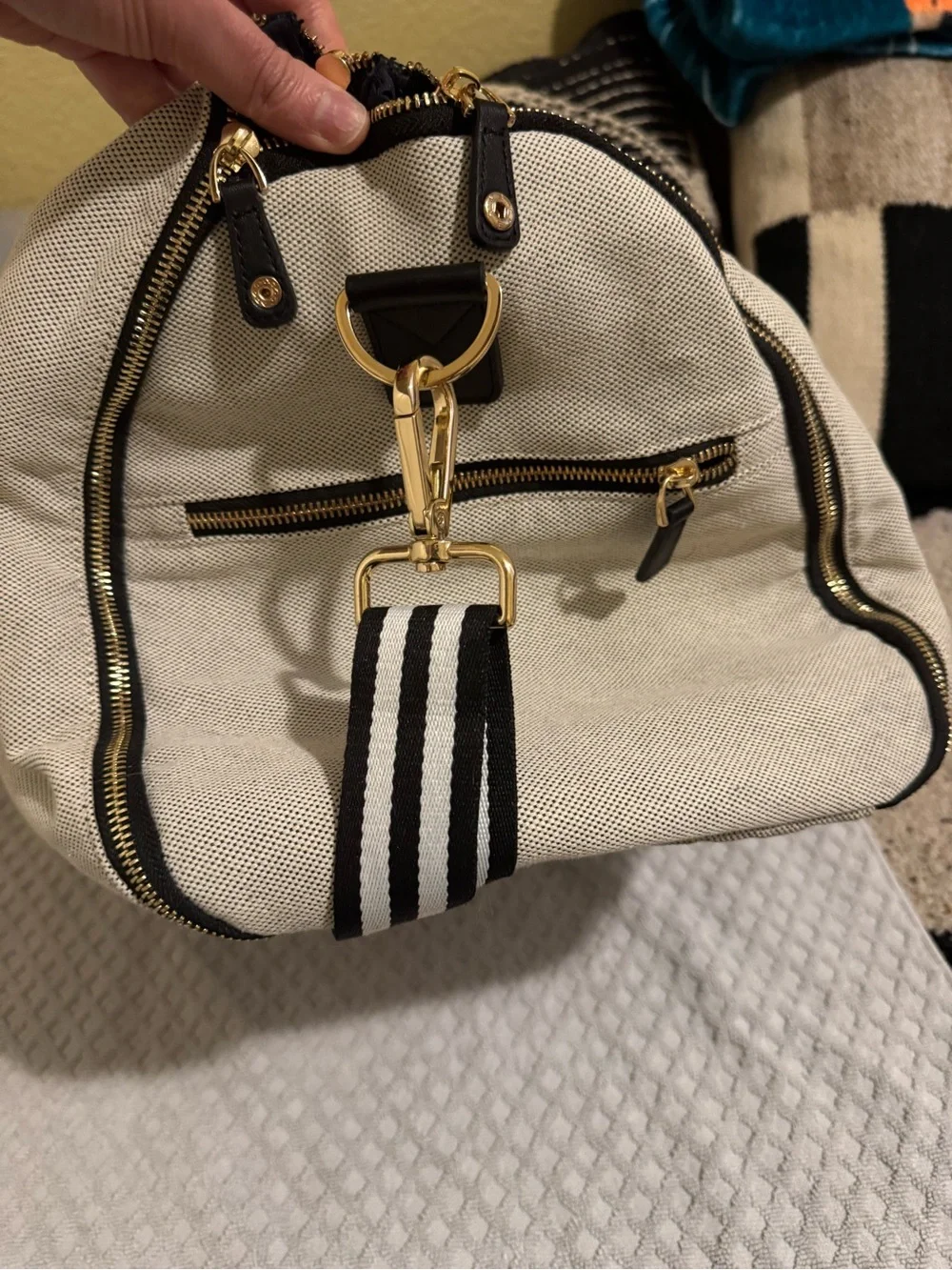 Canvas Convertible Garment Weekender Bag with Black Leather Trim